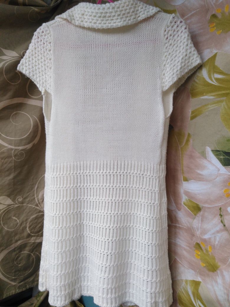 Кардиган женский накидка кофта вязан ажурна платье жилетка молочное 36