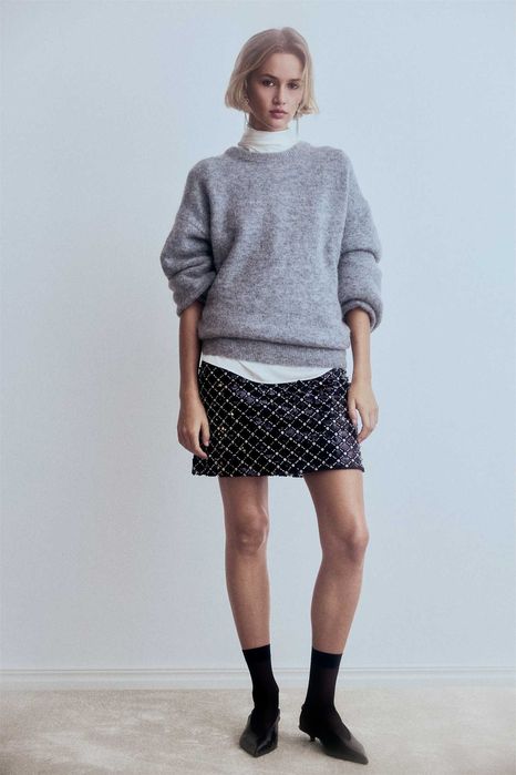 Sweter Premium S nowa kolekcja oversize alpaka szary błękit PROMOCJA