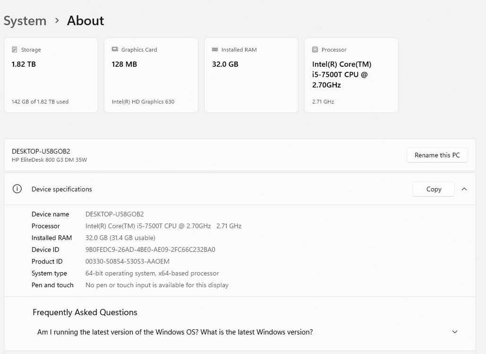 Mini PC HP EliteDesk 800 G3 Mini – 2 TB - 32 GB RAM, Win 11 Pro