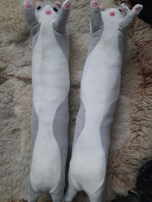 Duża Maskotka Pluszak Długi Kot Lucek 70 CM Szary Biały Na Prezent