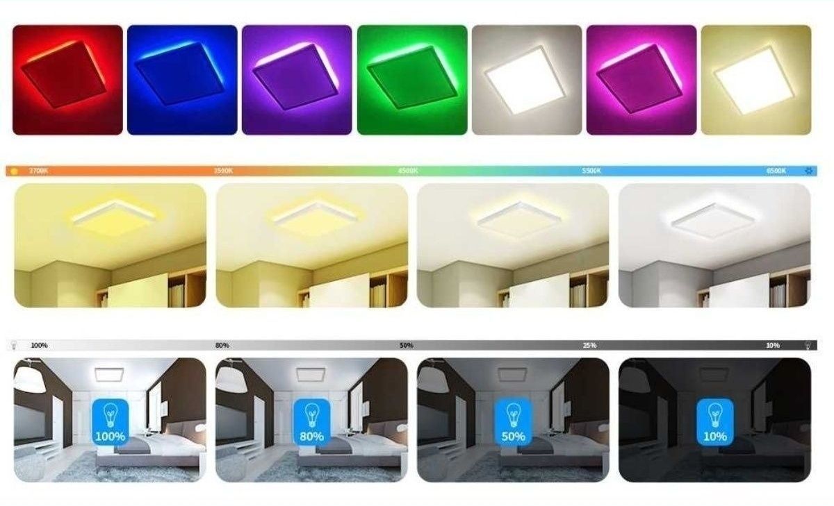 Plafon LED RGB, 24 W, IP44, kwadratowy, 29,5 x 29,5, aplikacja