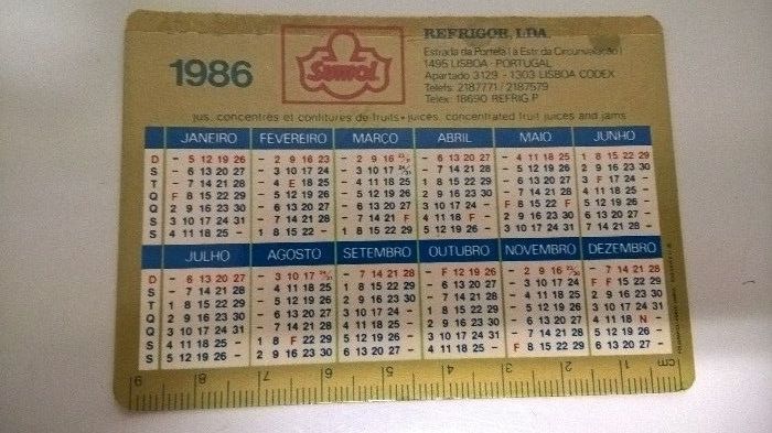 Calendário Cerveja Sagres de 1986 (portes incluídos)