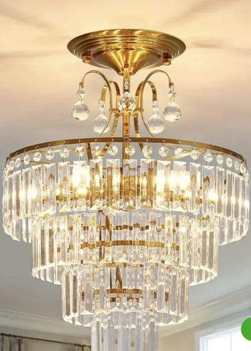 Nowa lampa żyrandol złota z kryształami 4 żarówki wisząca piękna