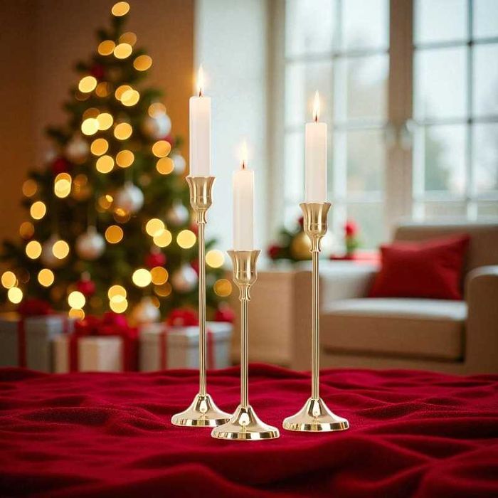 Zestaw 3 złotych świeczników stożkowych Francuski Złoty