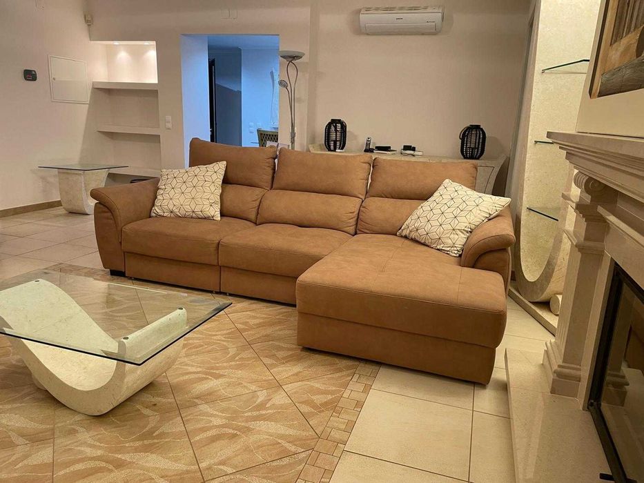 Conjunto de Sofás Chaise Longue Castanho em Tecido Suave