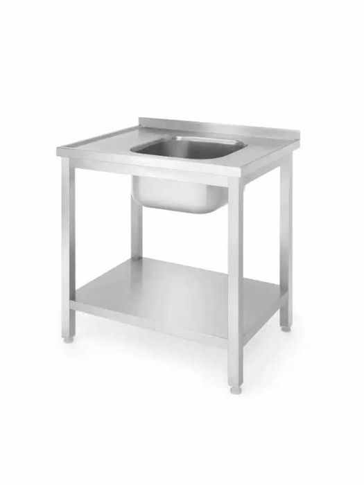 Stół ze zlewem i półką - prawy, skręcany 800x600x850 mm | HENDI