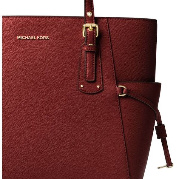 Michael Kors Voyager Small Crossgrain Leather Tote Bag Brandy