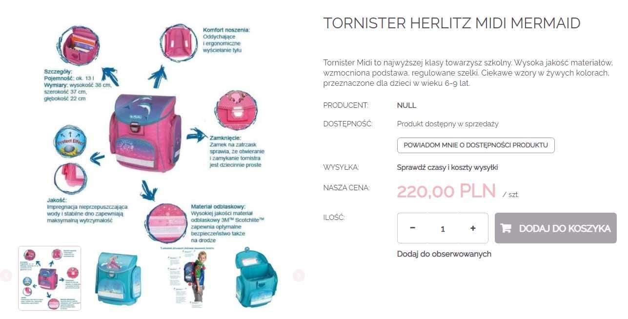 Tornister szkolny plecak Herlitz SYRENKA MIDI MERMAID