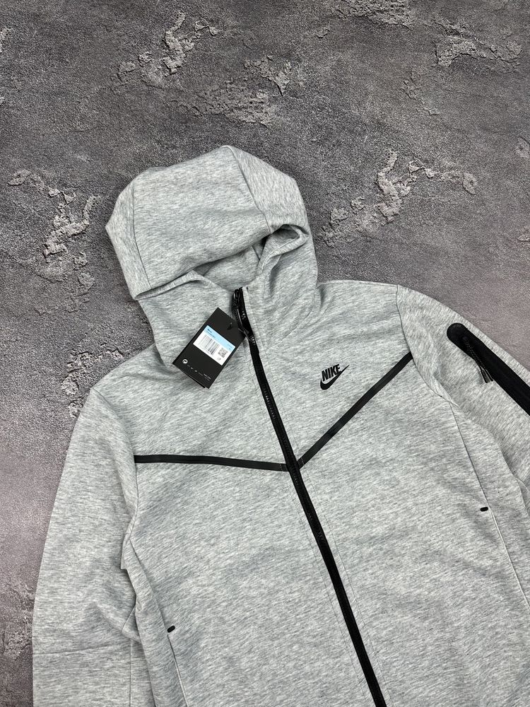 Толстовка Nike Tech Fleece серая кофта найк дрил теч флис