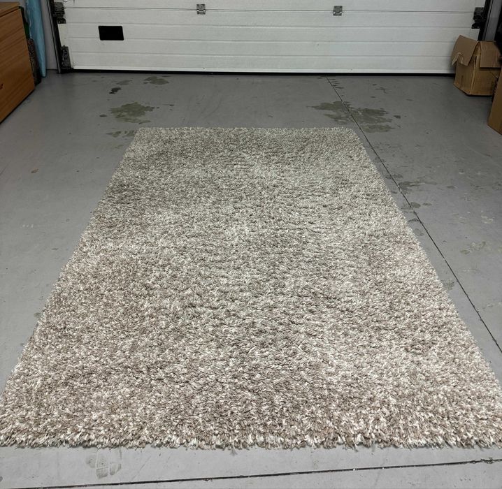 Tapete de Lã 130x200cm Bege e Branco