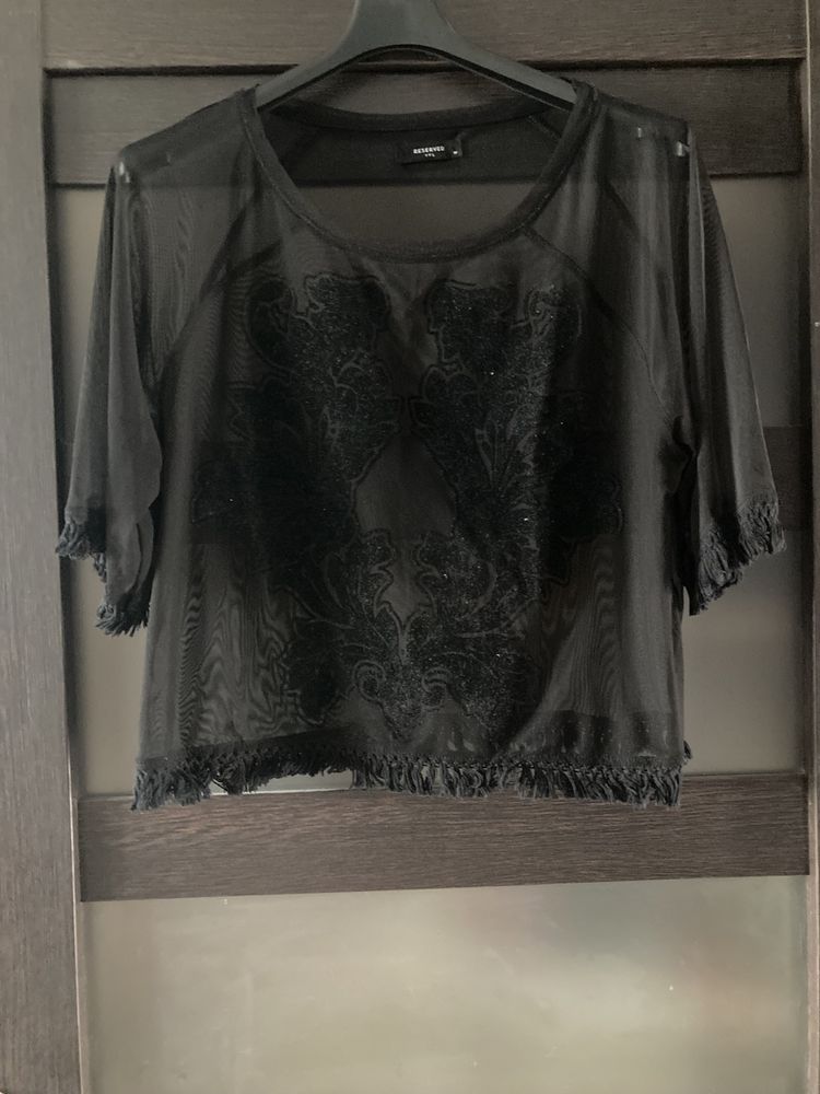 Przezroczysta czarna bluzka tiulowa boho onesize