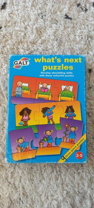 4x komplet zabawek Puzzle układanki co dalej Montessori