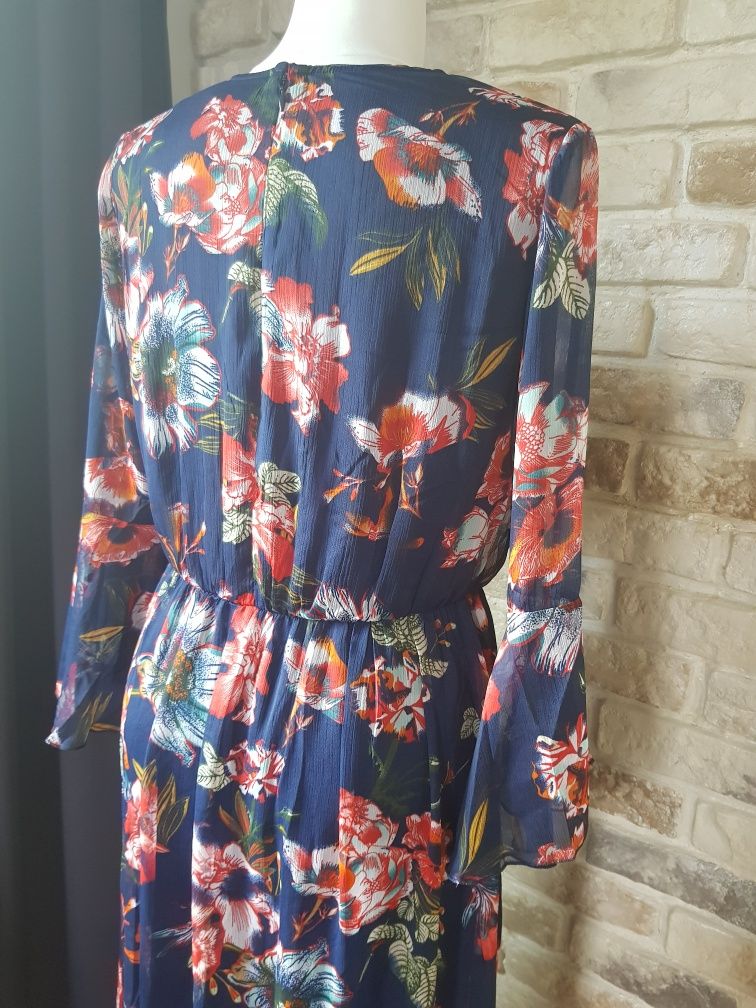 Piękna elegancka sukienka wiosna jesień maxi w kwiaty M L