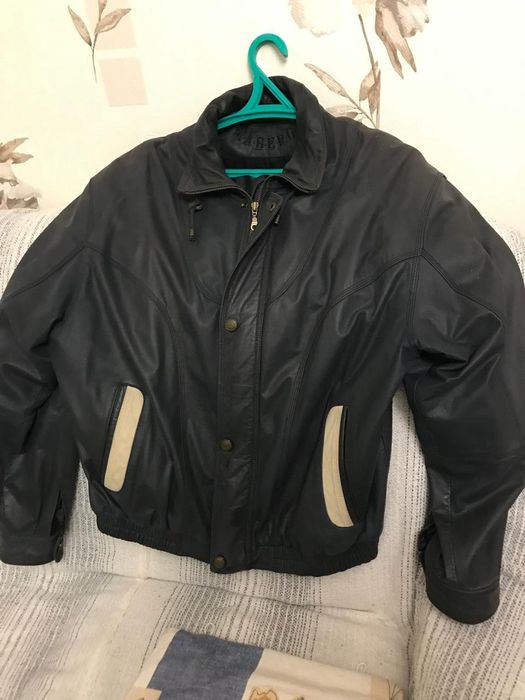 Мужская куртка кожанная темно-синяя