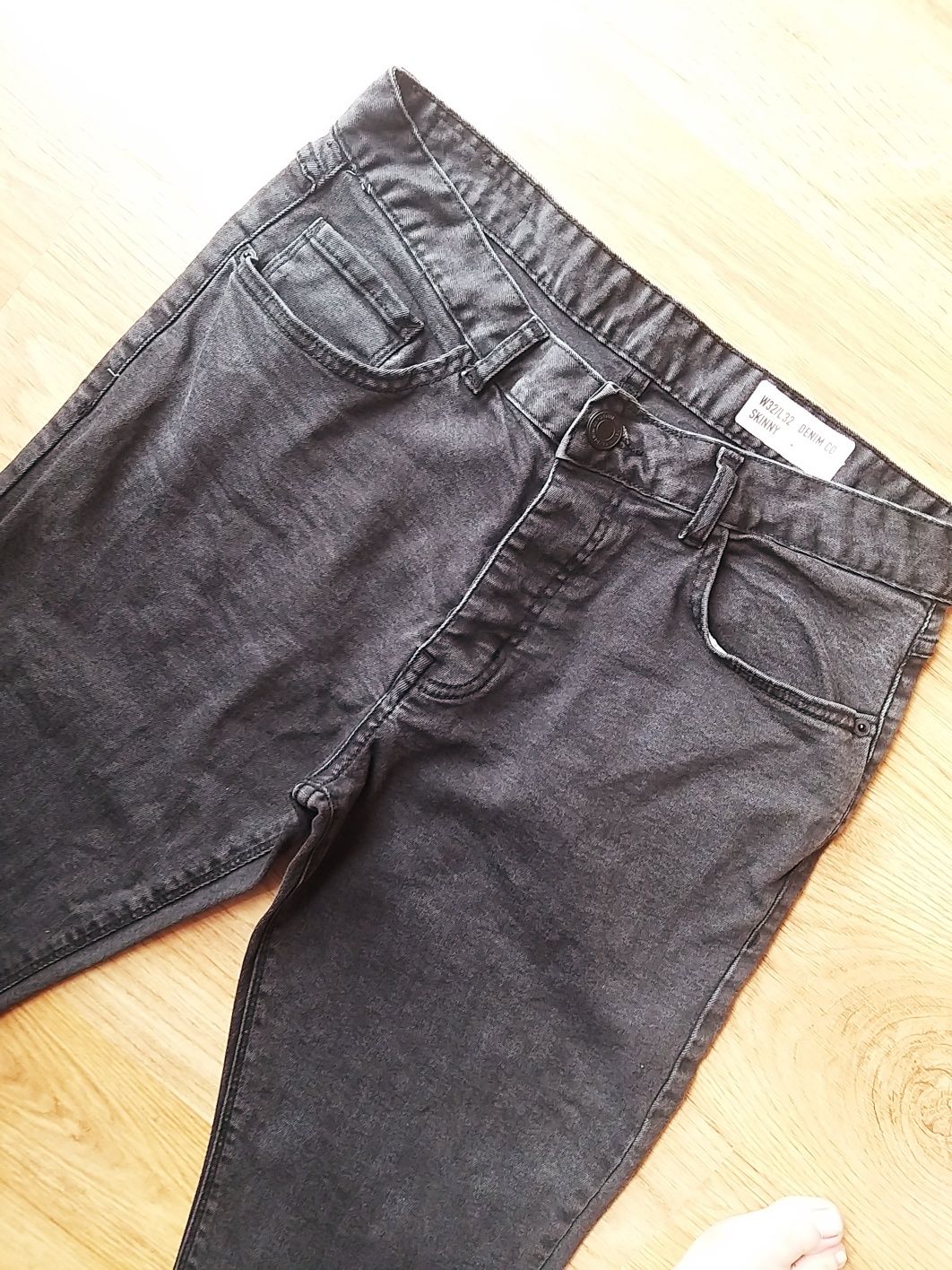 Jeansy Denim szare spodnie skinny W32 L32 grunge pale rock metal punk