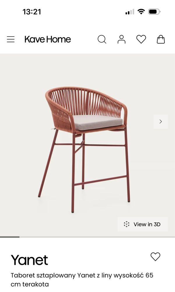 Kave Home Yanet Taboret sztaplowany z liny wysokość 65 cm terakota