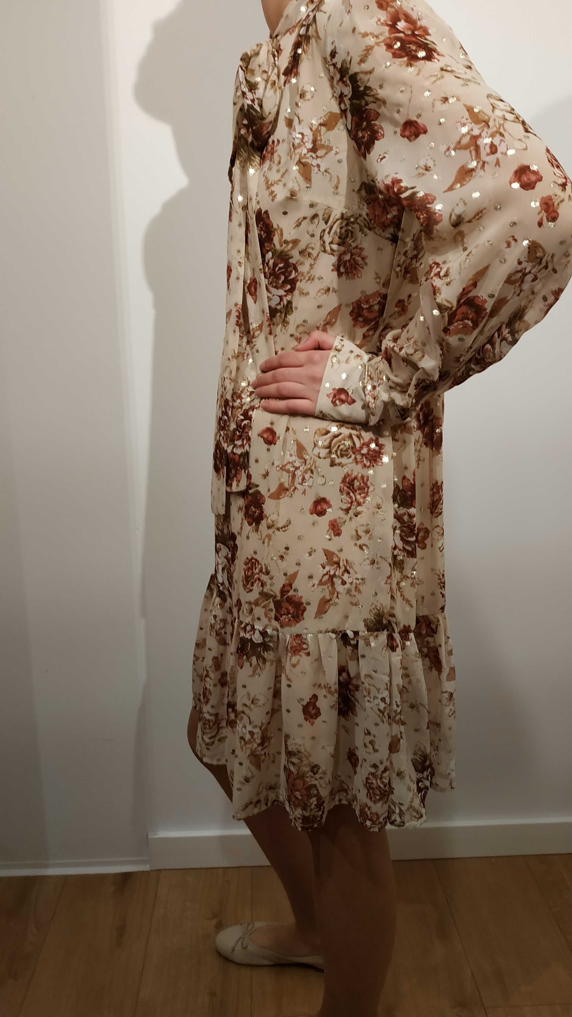 Zwiewna i delikatna szyfonowa sukienka roz 38 M