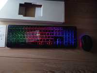 Klawiatura bezprzewodowa podświetlana mysz LED RGB QWERTZ