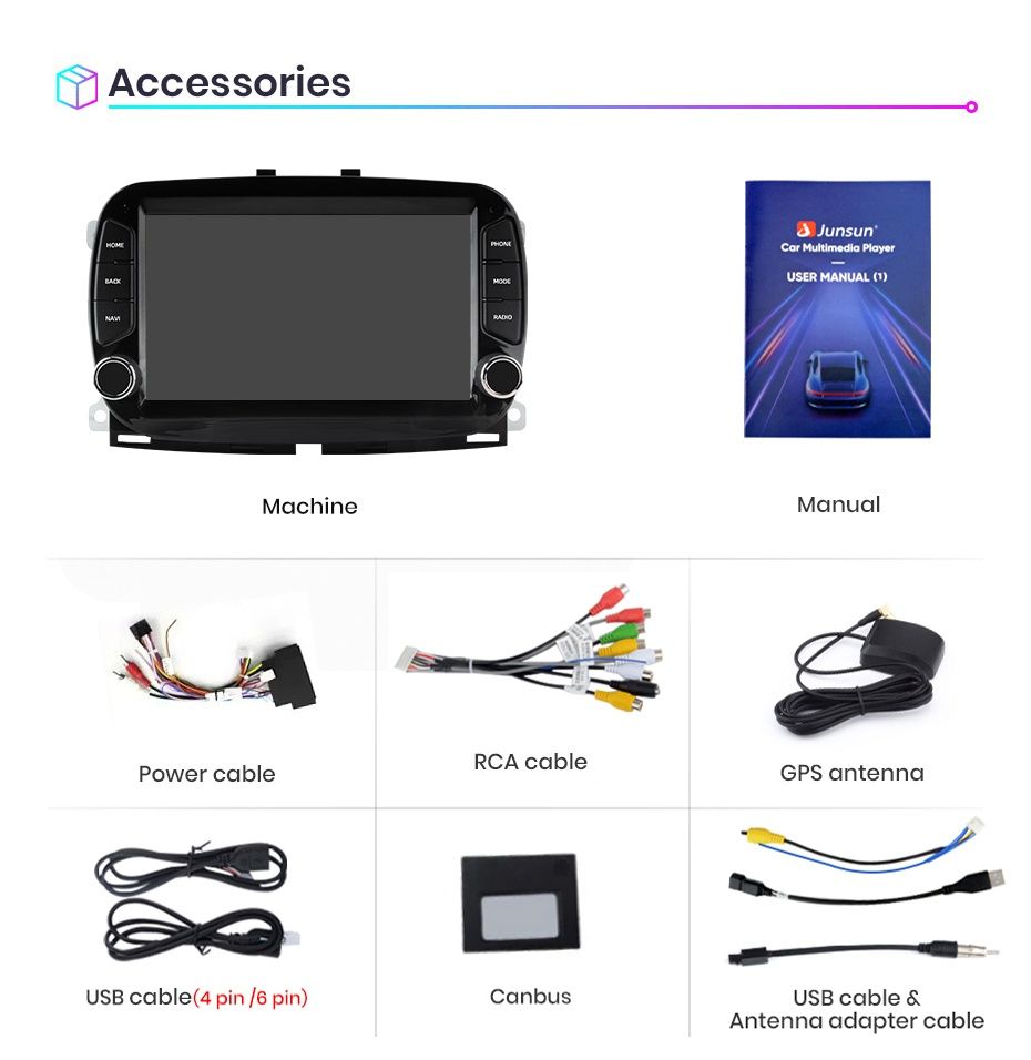 Rádio Android Fiat 500 de 2016-19 Carplay 2/32GB GPS wifi BT NOVO