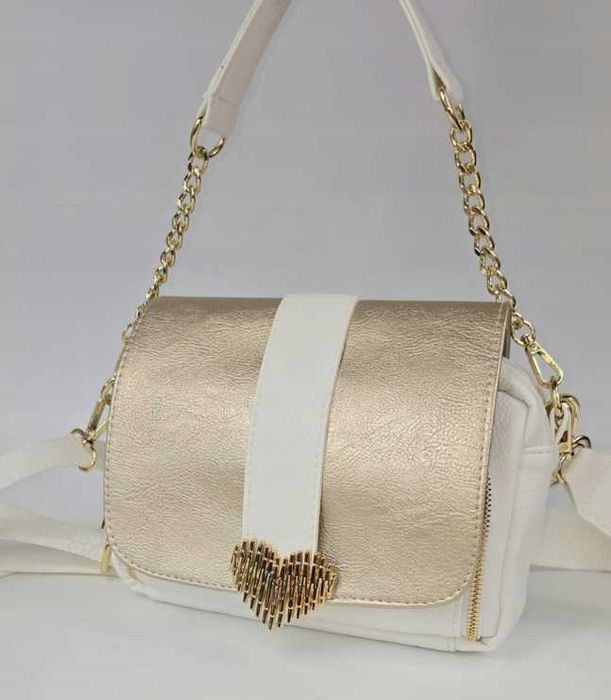 Massimo Contti torebka listonoszka biała ze złotą klapką serduszko