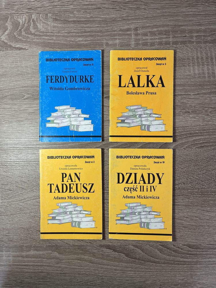 Opracowania Ferdydurke, Pan Tadeusz, Lalka, Dziady cz. II i IV