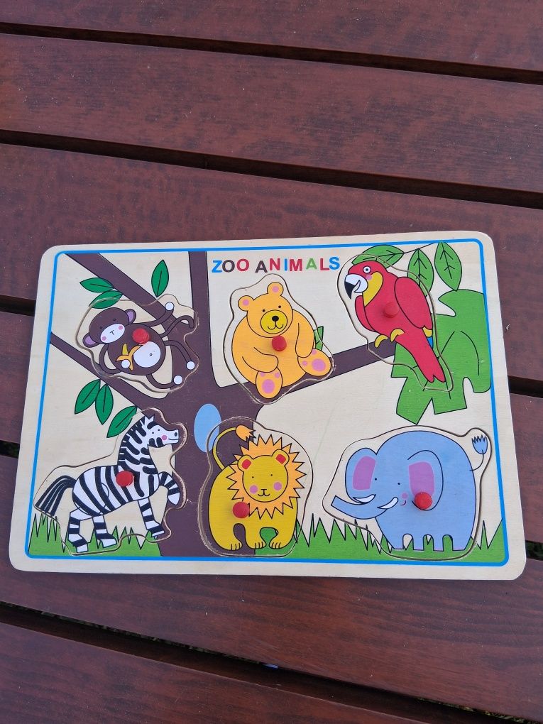 Drewniana układanka puzzle ZOO zwierzęta z uchwytami