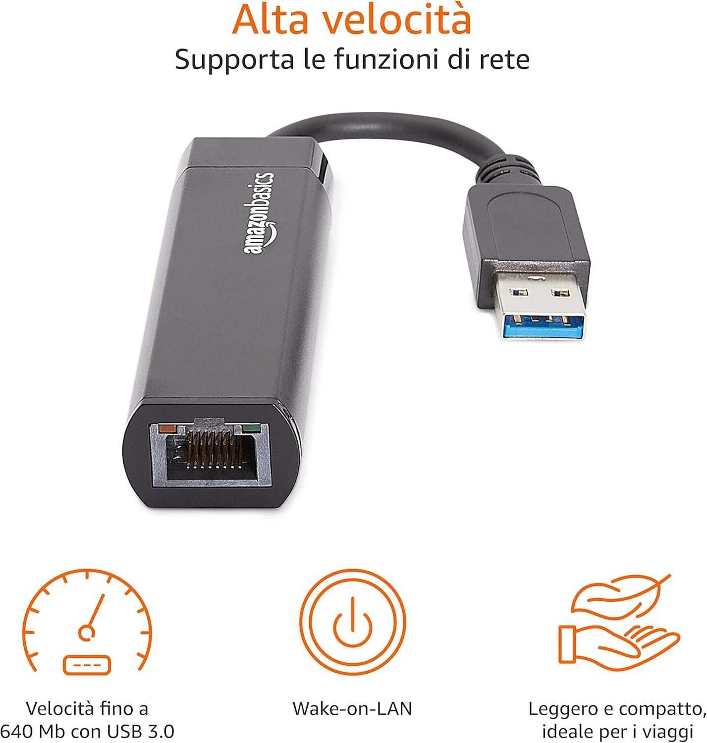 Amazon Basics Ethernet Internet Adapter USB 3.0 do 10/100/1000 Gigabit