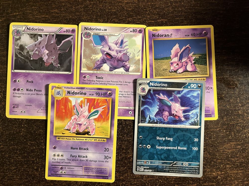 Karty pokemon oryginalne starsze zestaw Nidorino Nidoran