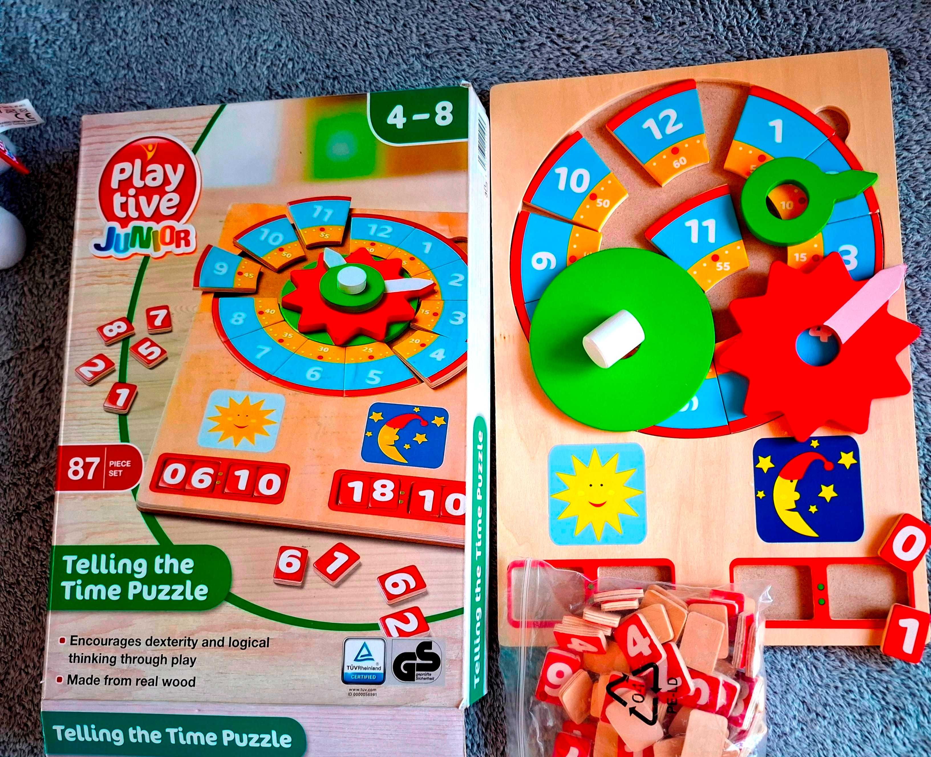 Playtive Puzzle wtykowe drewniana układanka zegar od 4 do 8 lat