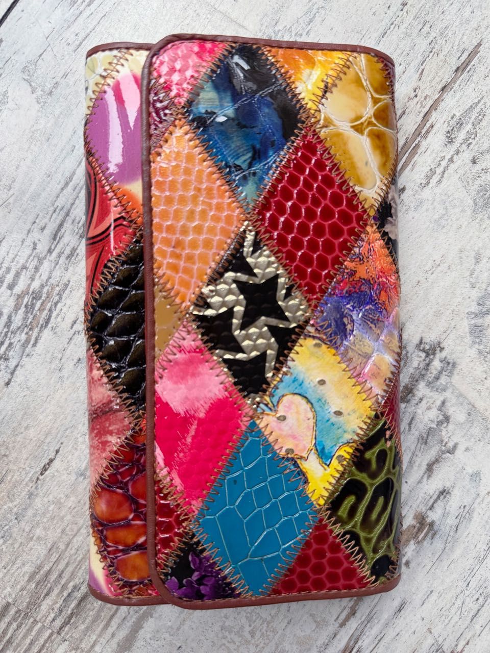 Wloski portfel Vera Pelle, skora naturalna, patchwork
