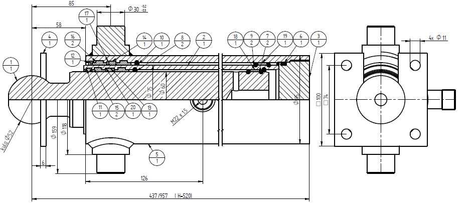 Siłownik hydrauliczny ST2-520 wywrotu przyczepy D-35 D-47