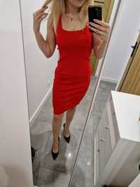 Sukienka czerwona prążek do kolan
