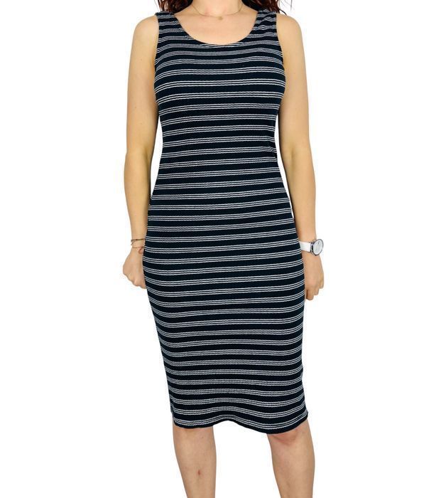 Granatowa dopasowana sukienka w paski L 40 Primark