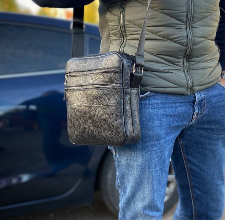 Качественная мужская сумка через плечо, барсетка из натуральной кожи.
