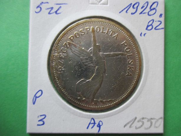 Srebrna moneta 5 zł z 1928 r. NIKE , BZM. Oryginał !!!