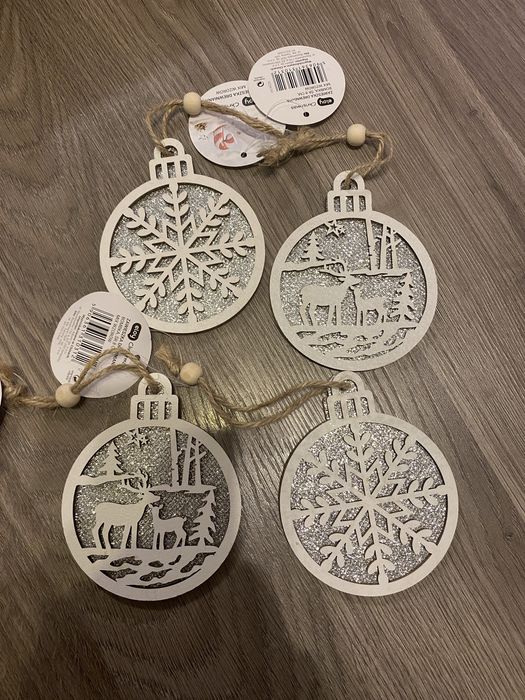Nowe zawieszki choinkowe drewniane boże narodzenie 4 sztuki