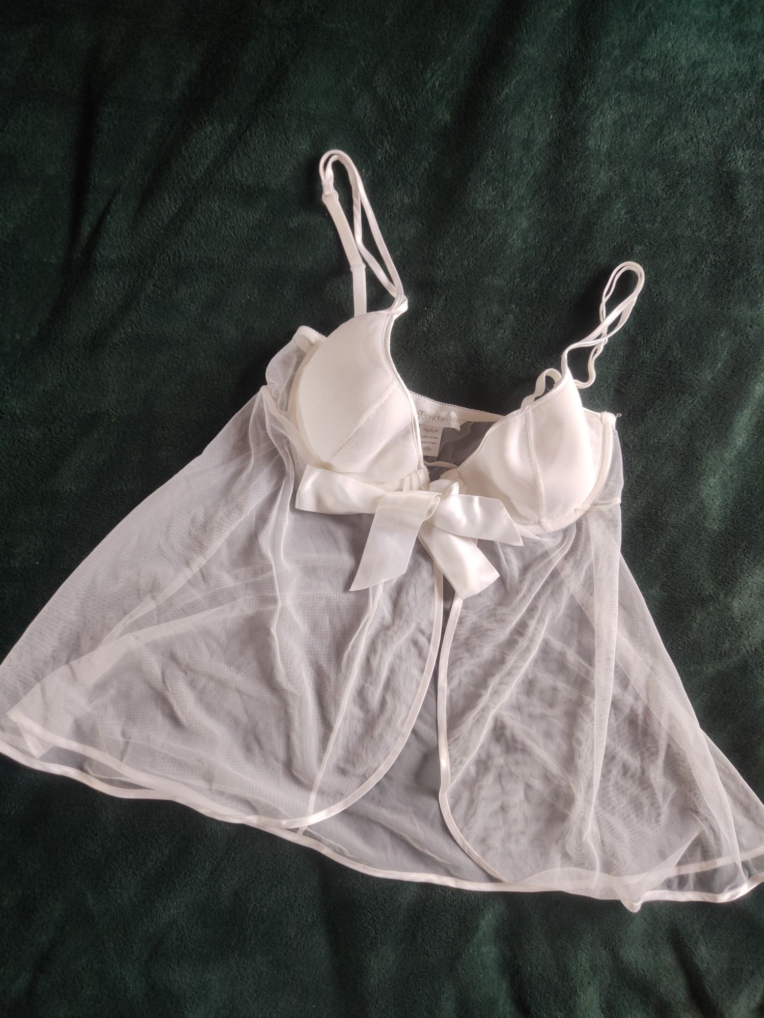 Biała bielizna damska Victoria's Secret M koronka kokarda wstążka