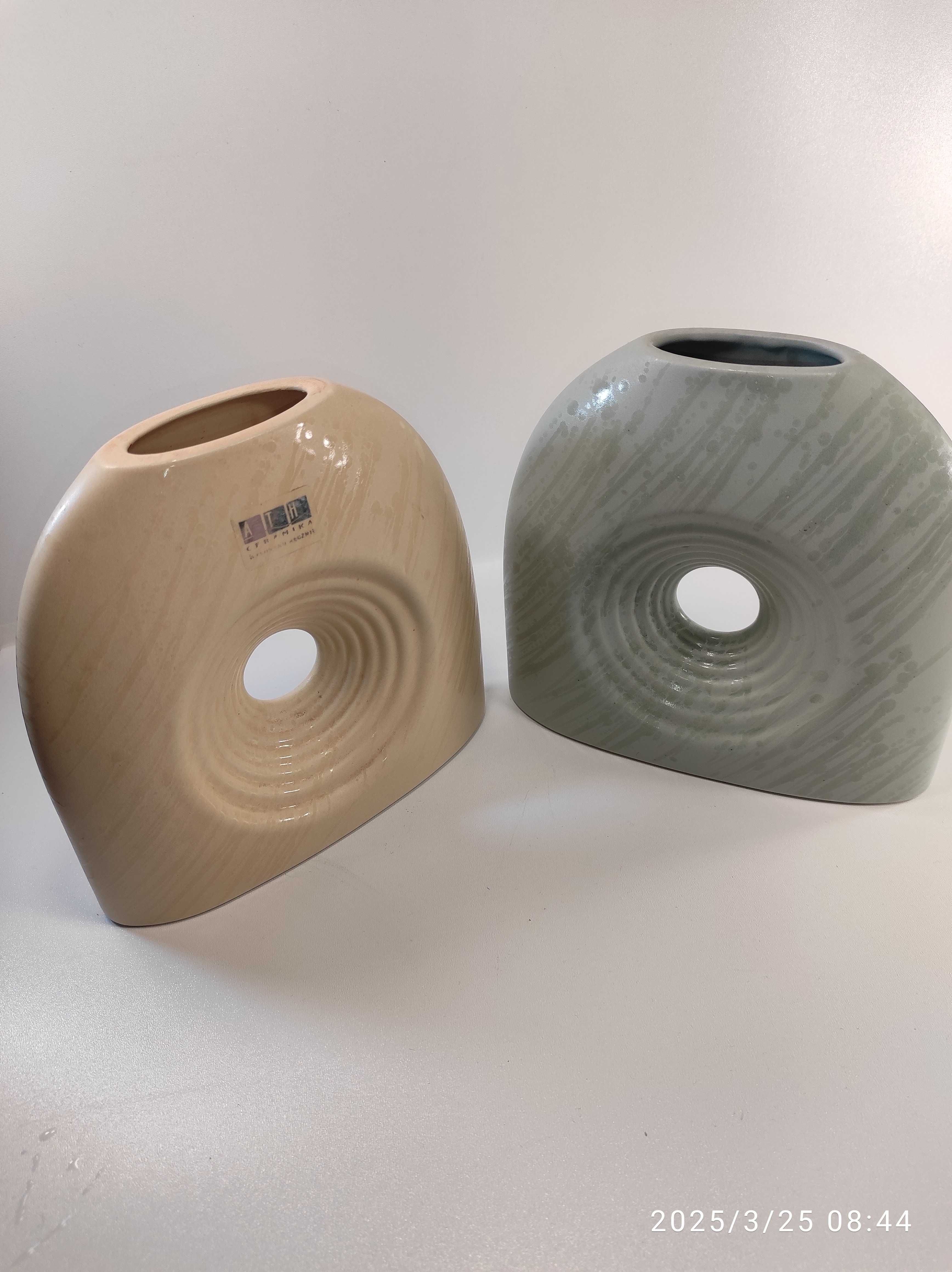 Wazon ceramiczny z dziurką ceramika wys 19cm beżowy i szary