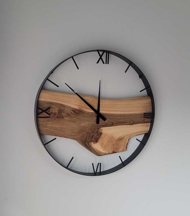 Zegar ścienny 60cm naturalne drewno orzechowe. Loft Rękodzieło Prezent