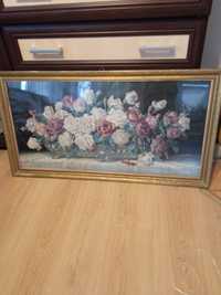 Obraz róże, stary w drewnianej ramie 108 x 58