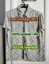 xs s m oversize real vintage koszula jedwab krótki rękaw szafa babci