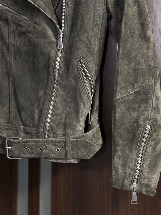 Шкіряна замшева куртка зеленого хакі кольору h&m