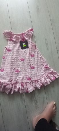 Piękna letnia sukienka falbanką flamingi 98/104