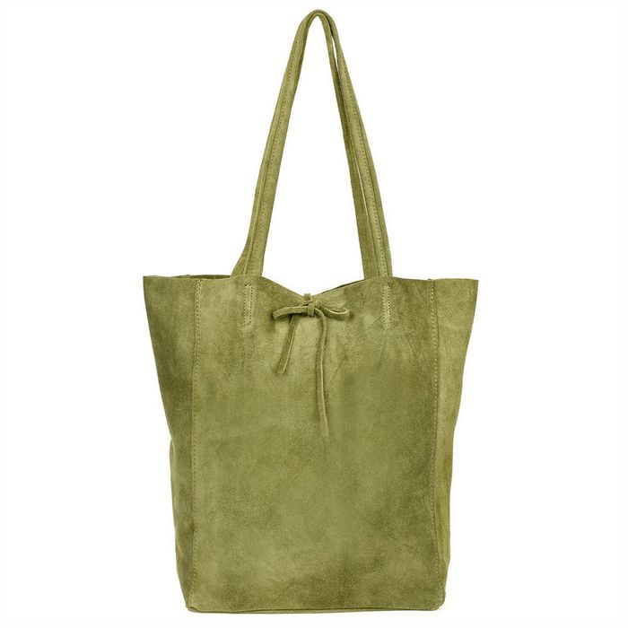 VERA PELLE torebka zamszowa shopper z rzemykami na ramię V462 oliwkowa