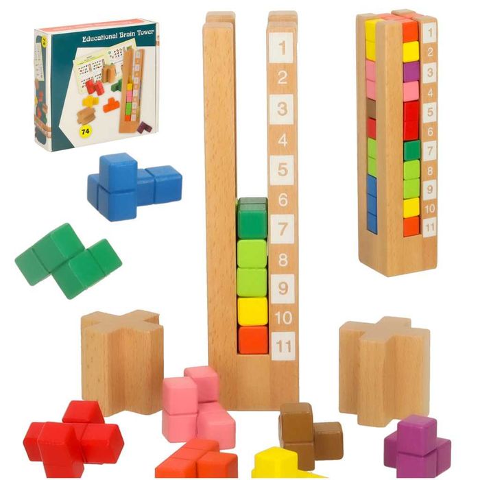 Drewniane Klocki Edukacyjne Montessori Kolorowa Układanka Drewniana 3+
