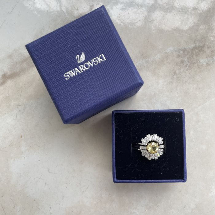 Anel Swarovski Cristais Amarelo Triplo Três aneis Biju Sunshine T55