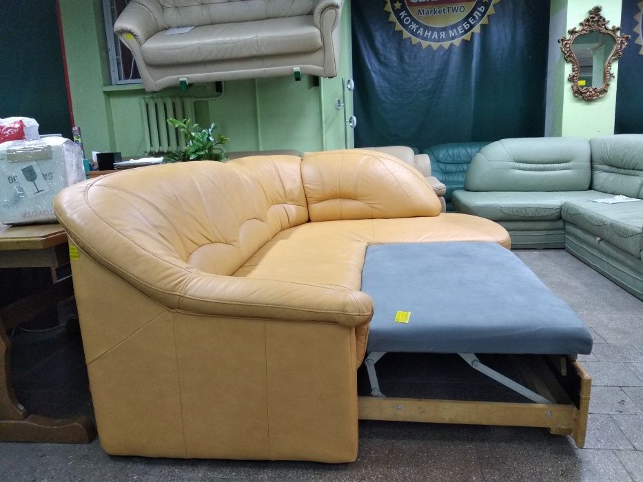 Кожаный шкіряний угловой диван со спальным местом (191201)