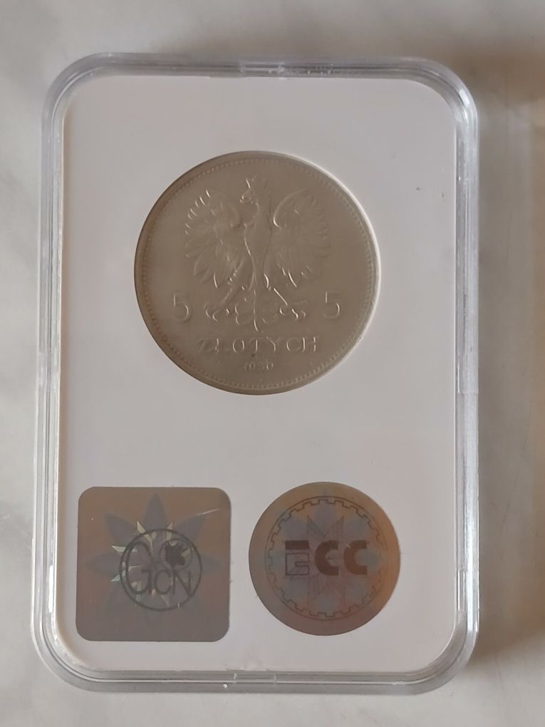 5 złotych Nike 1930, srebro  VF 30. Piękna, rzadka i oryginalna!!!