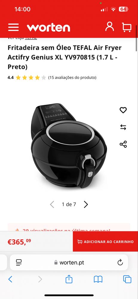 TEFAL Air Fryer Actifry Genius XL (1.7 L - Preto)