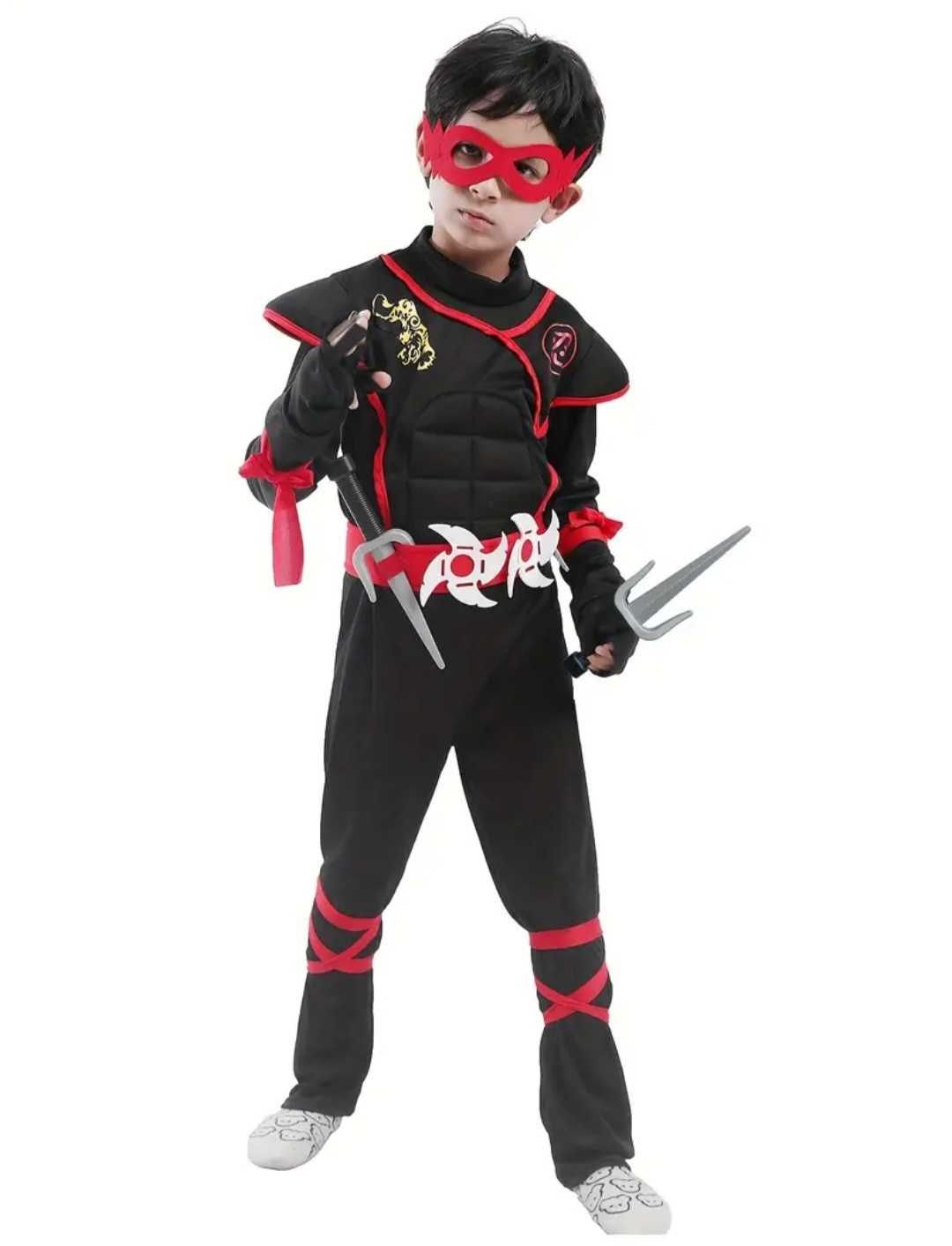 Zestaw XXL! BLACK NINJA czarny wojownik samuraj, r. 134/140 przebranie